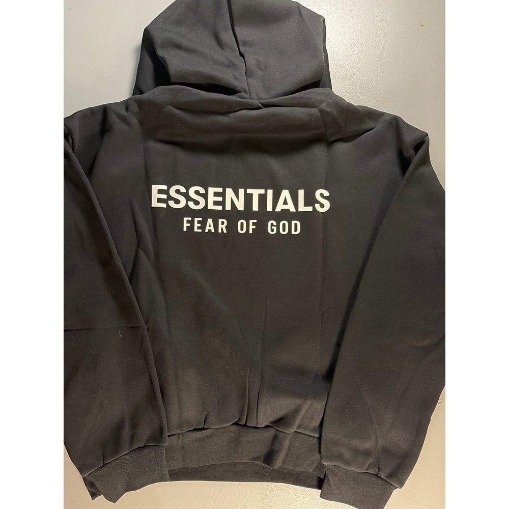 Fear of God Essentials Hoodie Mens Medium Black Oversized Pullover Sweatshirt - Picture 6 of 7